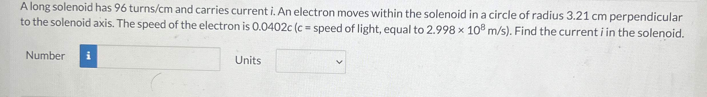A long solenoid has 9 6 turns / cm and carries