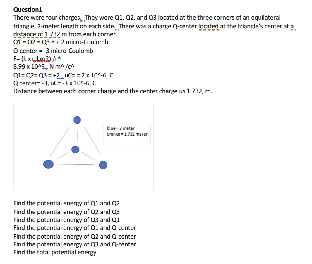 Question 1 There were four charges. They were Q 1
