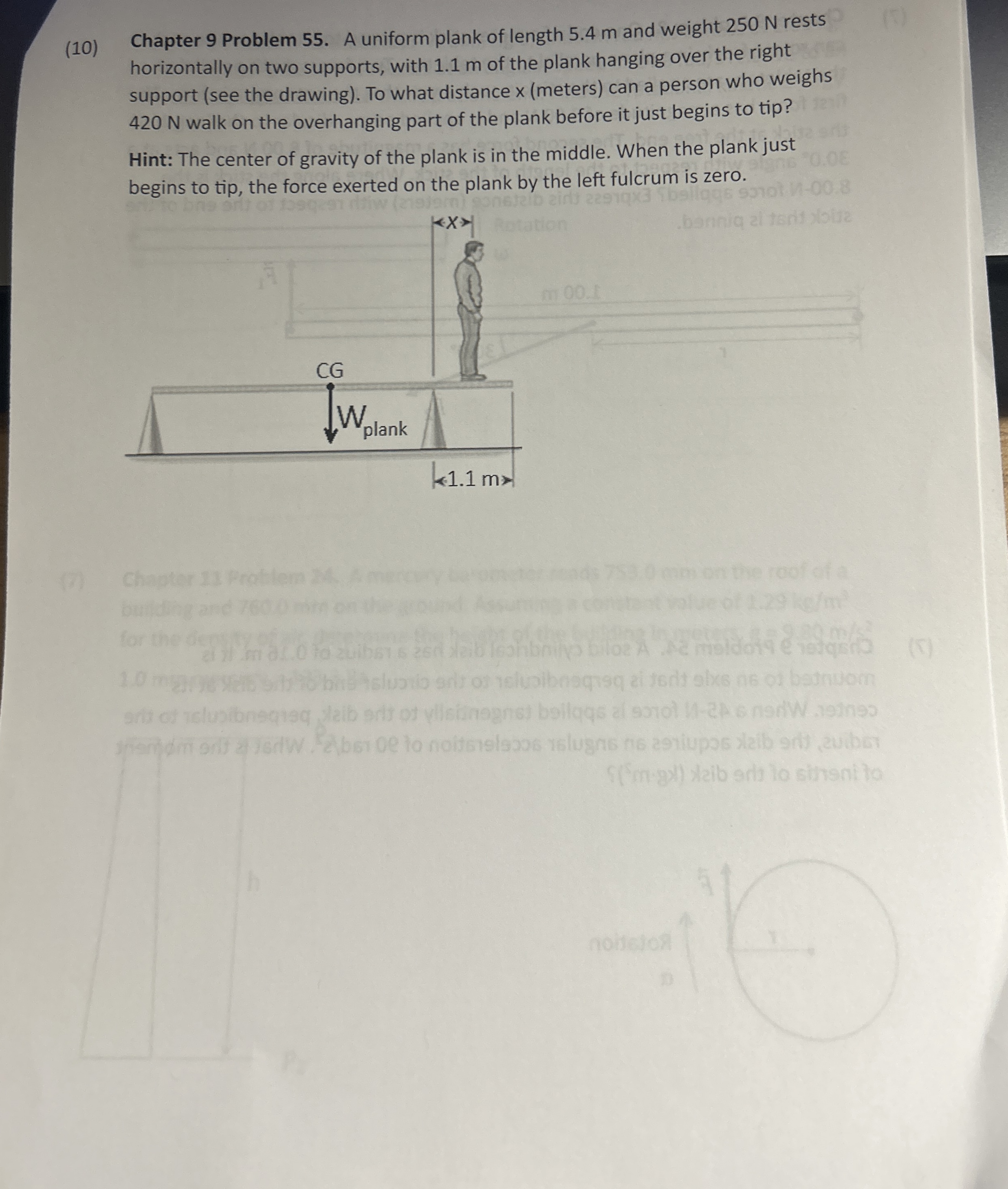 ( 1 0 ) Chapter 9 Problem 5 5 . A uniform plank