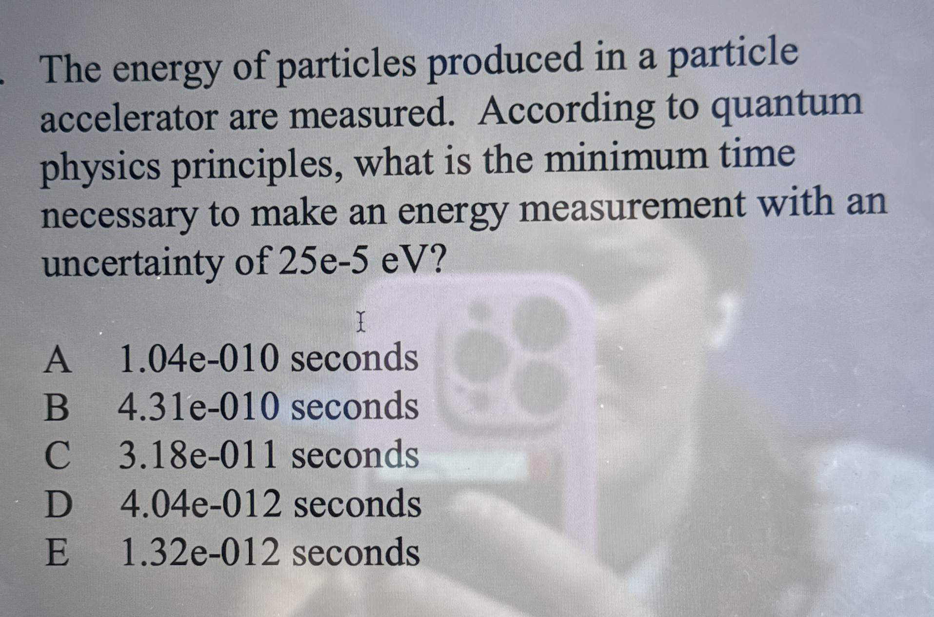 The energy of particles produced in a particle