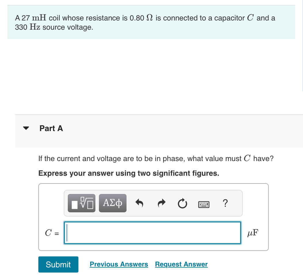 A 2 7 mH coil whose resistance is 0 . 8 0 is