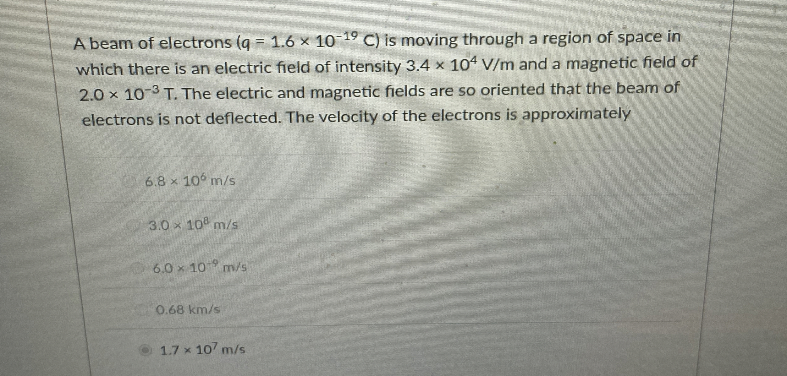 A beam of electrons ( q = 1 . 6 1 0 - 1 9 C ) is