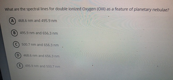 What are the spectral lines for double ionized