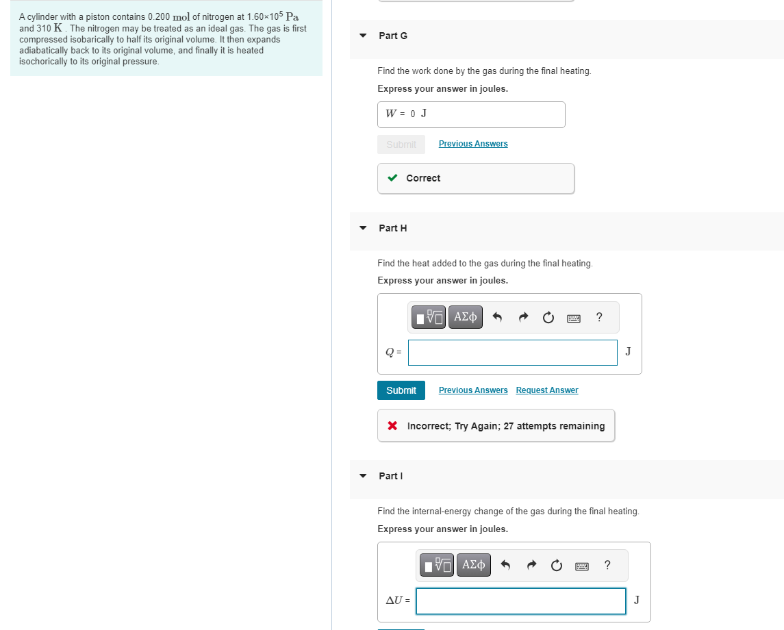A cylinder with a piston contains 0 . 2 0 0 mol