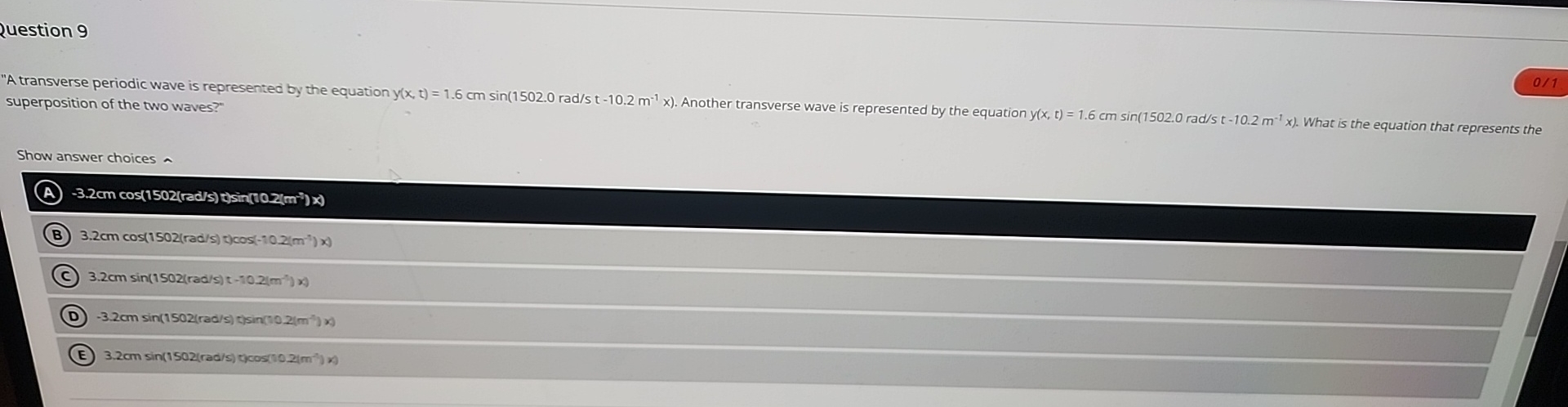 2 uestion 9 "A transverse periodic wave is
