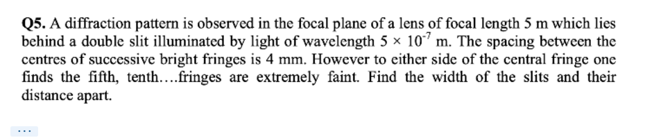 Q 5 . A diffraction pattern is observed in the