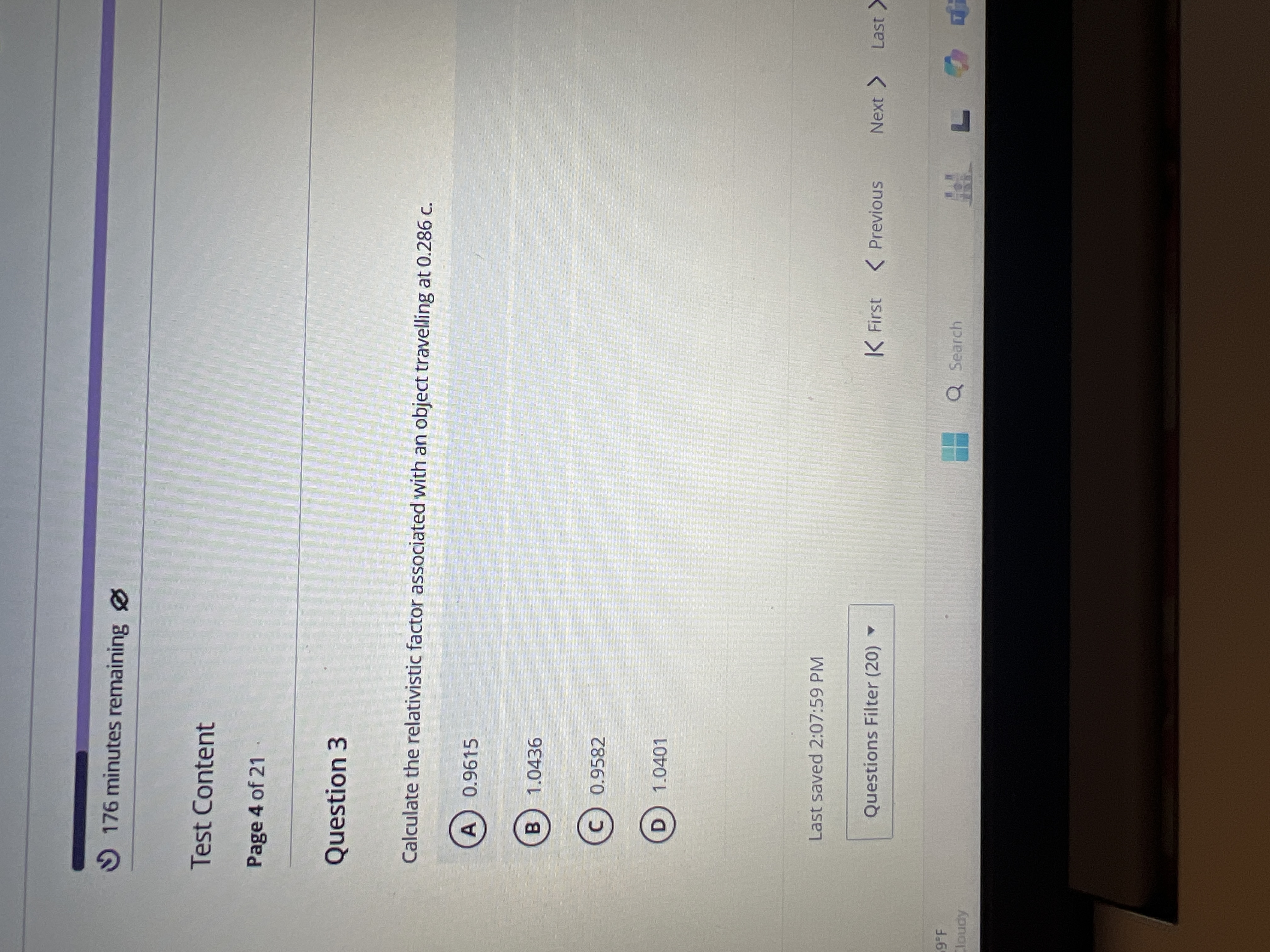 Question 3 Calculate the relativistic factor