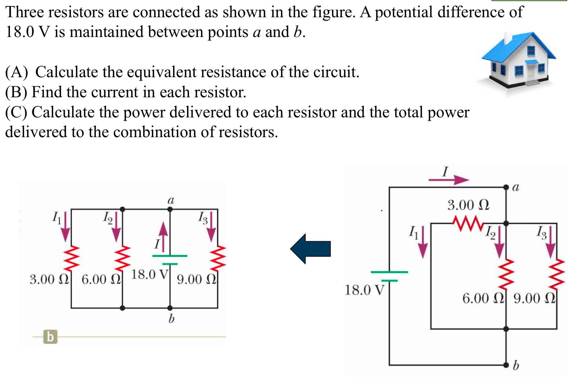 Three resistors are connected as shown in the