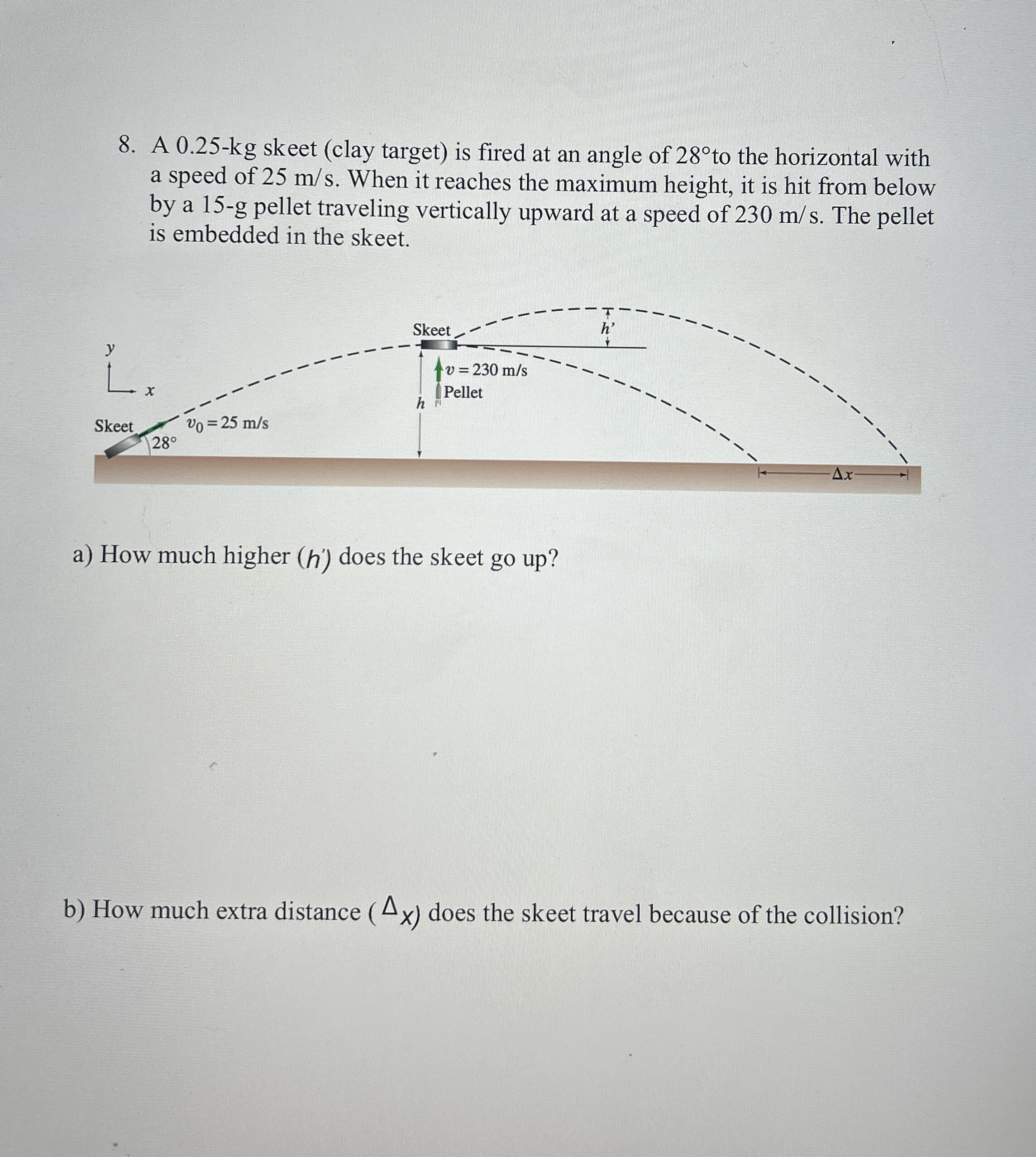 A 0 . 2 5 - k g skeet ( clay target ) is fired at