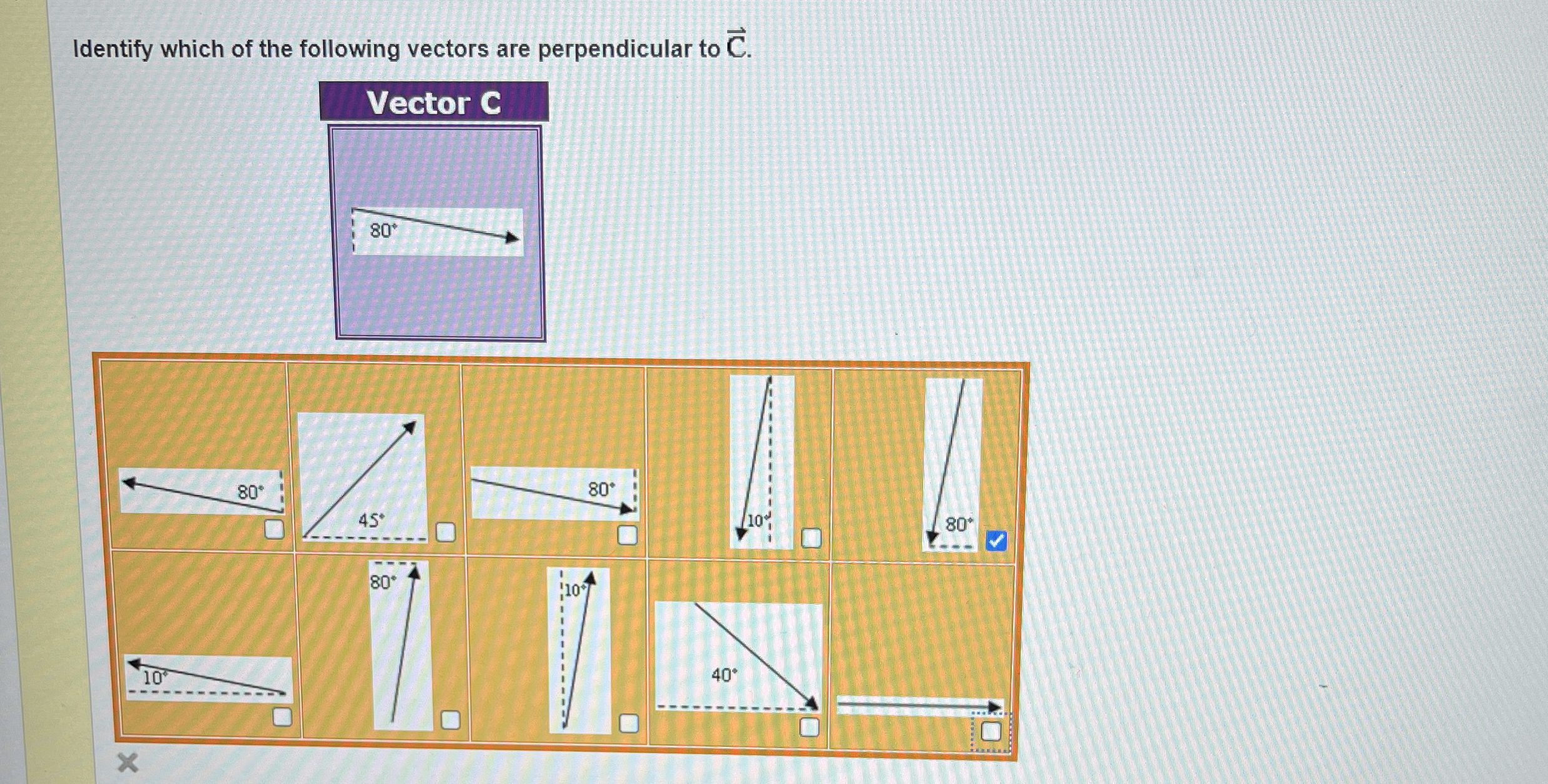 Identify which of the following vectors are