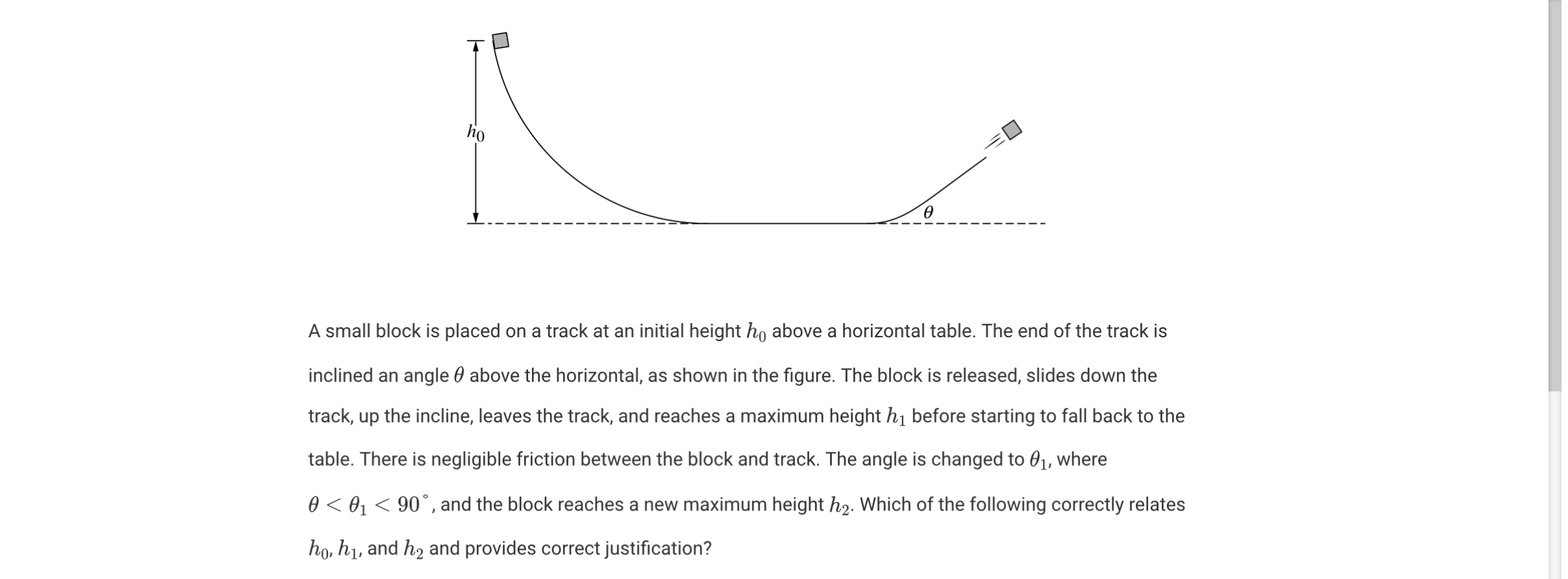 A small block is placed on a track at an initial