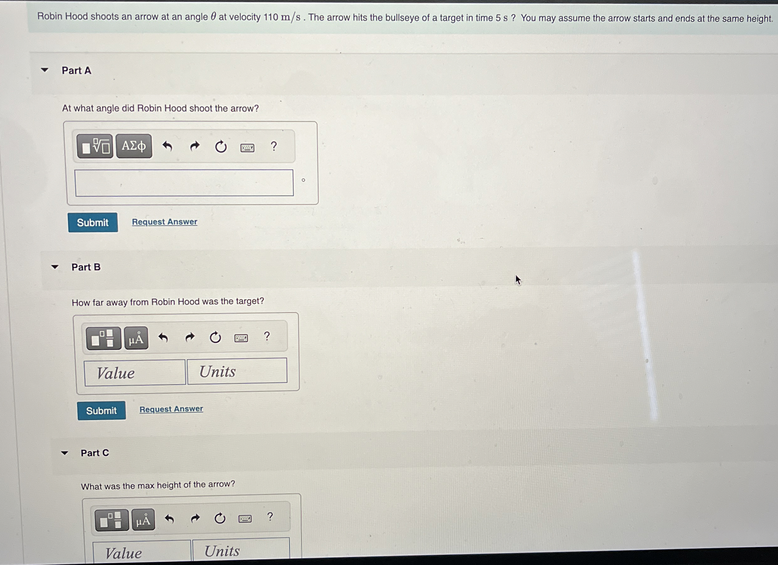 Robin Hood shoots an arrow at an angle at