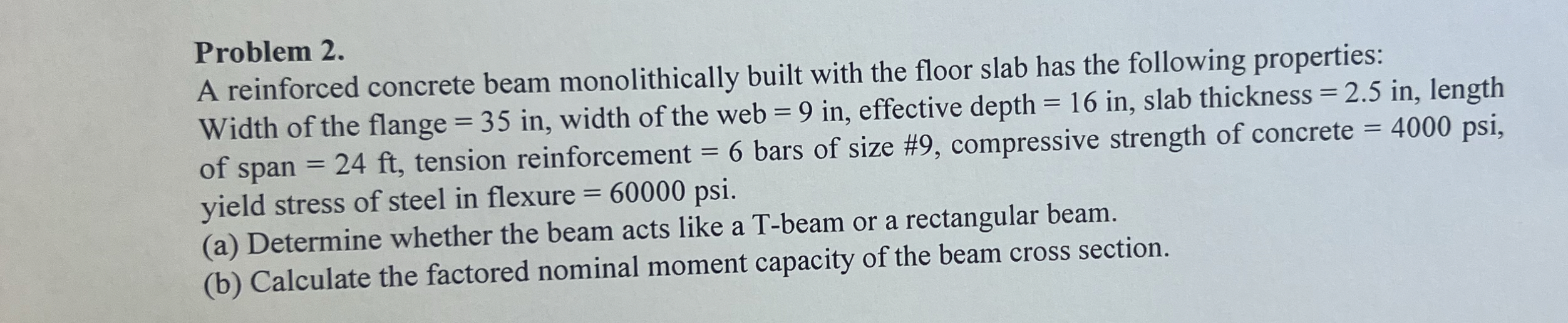 Problem 2 . A reinforced concrete beam
