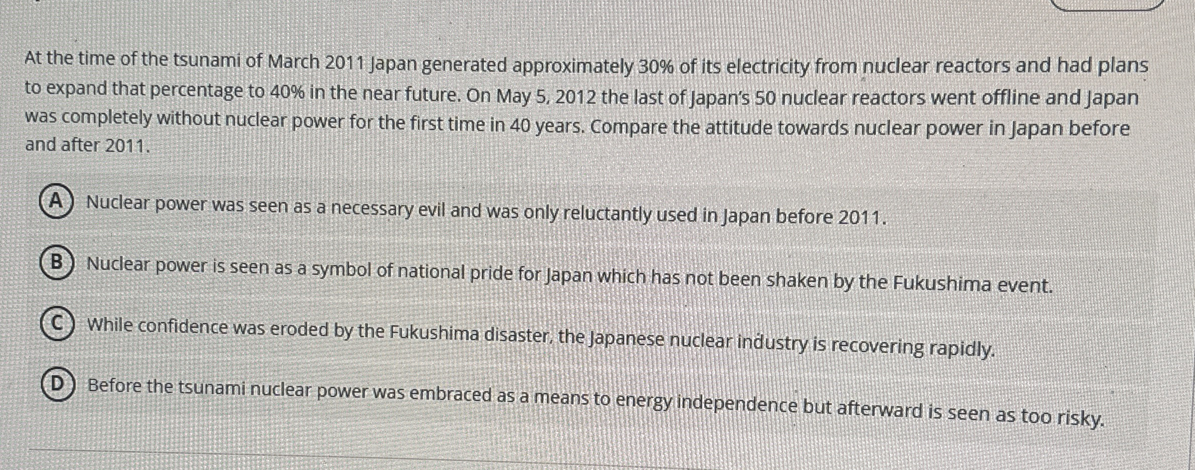 At the time of the tsunami of March 2 0 1 1