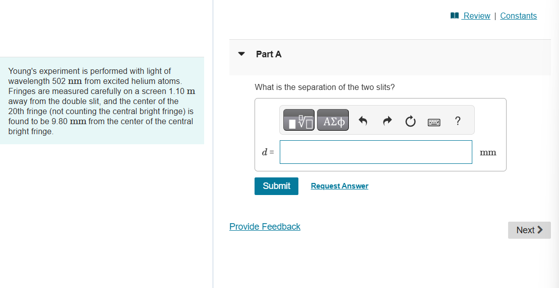 Young's experiment is performed with light of