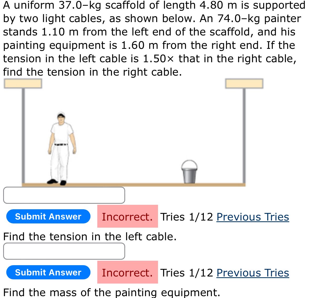 A uniform 3 7 . 0 - k g scaffold of length 4 . 8