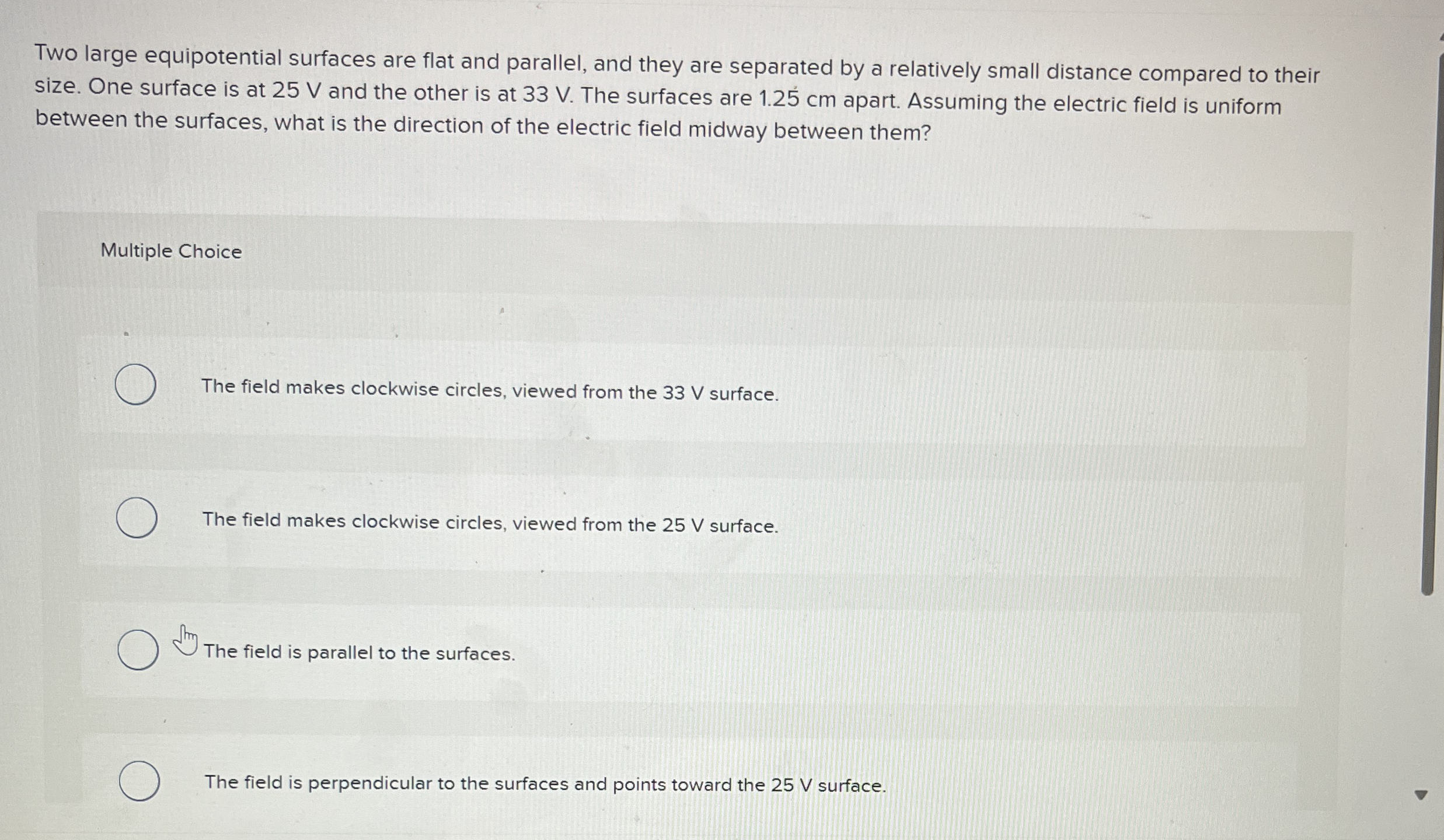 Two large equipotential surfaces are flat and
