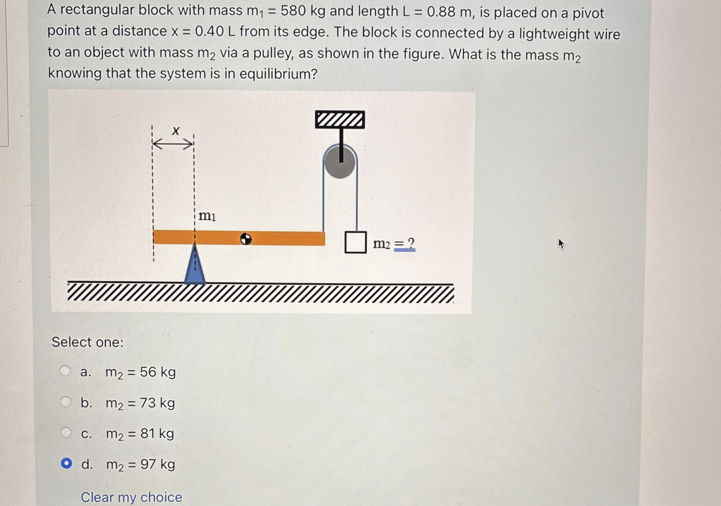 A rectangular block with mass m 1 = 5 8 0 k g and