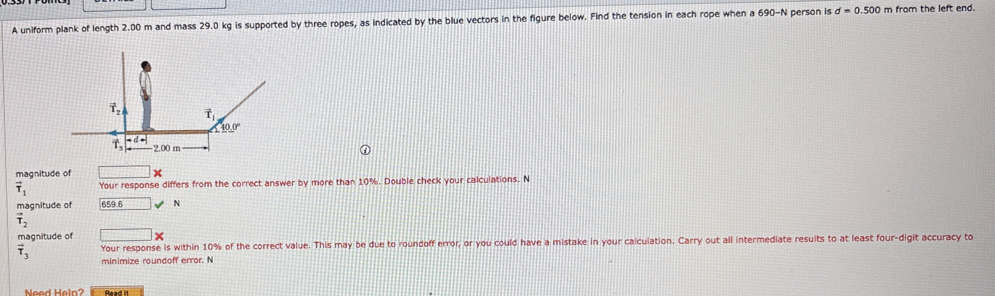 A uniform plank of length 2 . 0 0 m and mass 2 9