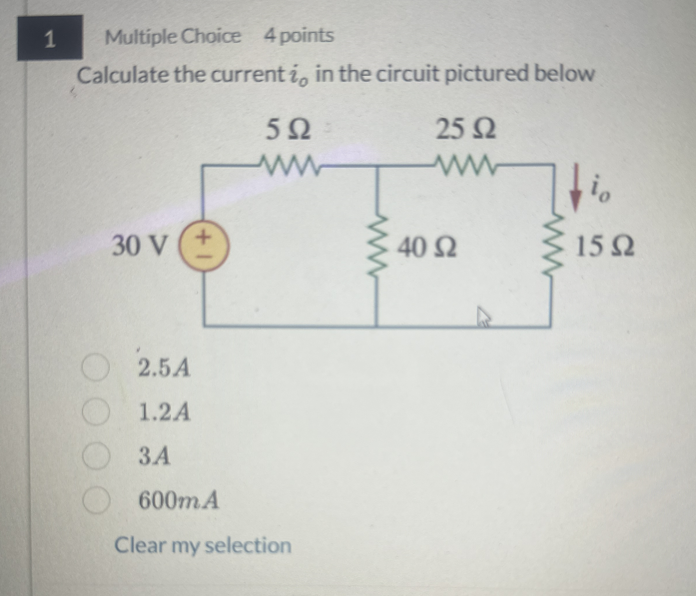 1 Multiple Choice 4 points Calculate the current