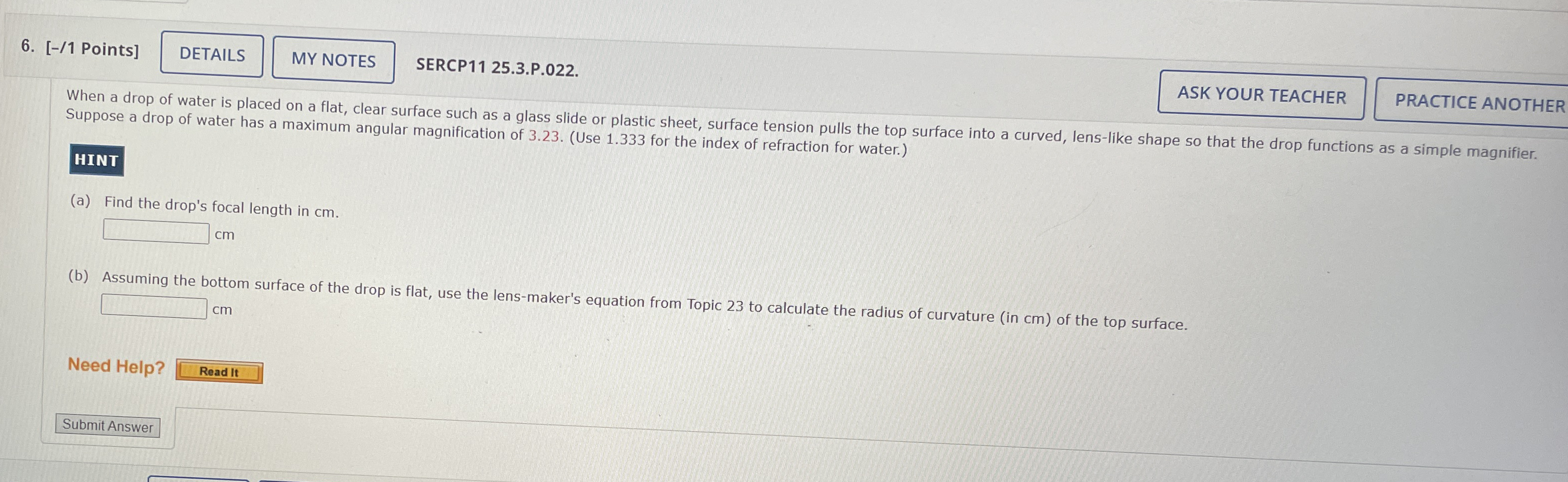 [ - / 1 Points ] MY NOTES SERCP 1 1 2 5 . 3 . P .