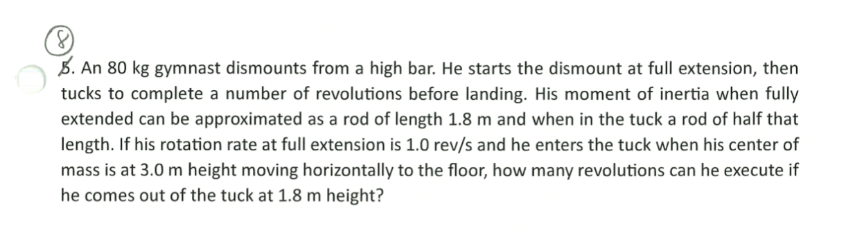 5 . An 8 0 kg gymnast dismounts from a high bar.