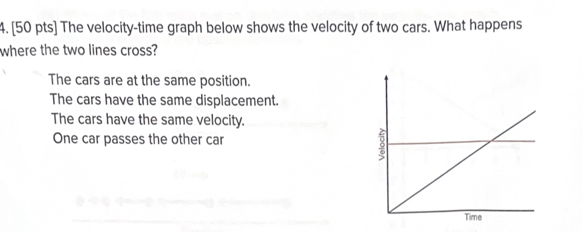 4 . [ 5 0 pts ] The velocity - time graph below