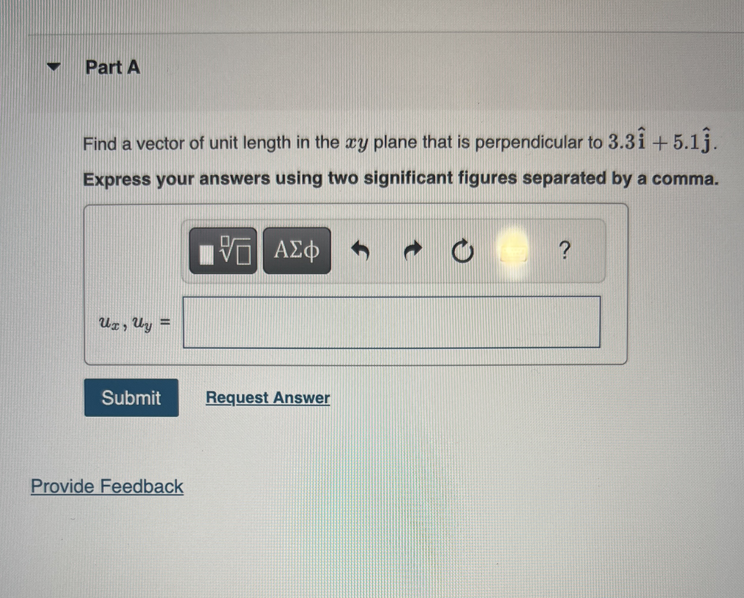 Part A Find a vector of unit length in the x y