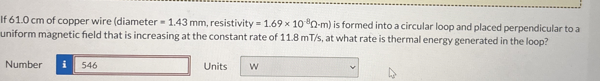 If 6 1 . 0 cm of copper wire ( diameter = 1 . 4 3