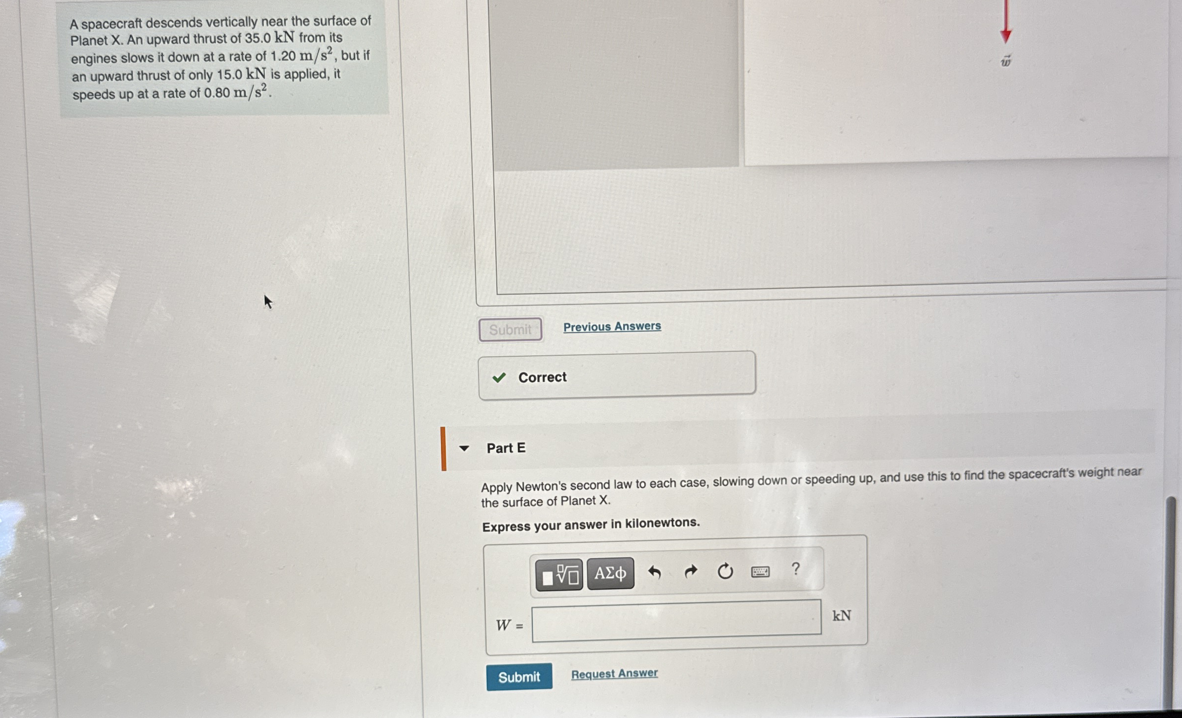 A spacecraft descends vertically near the surface