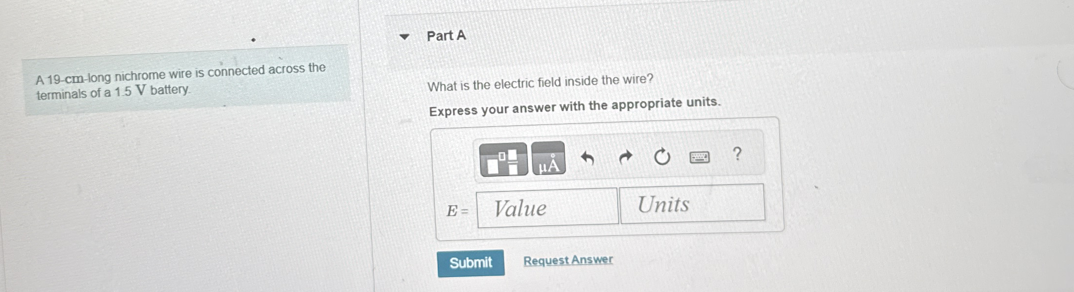A 1 9 - cm - long nichrome wire is connected