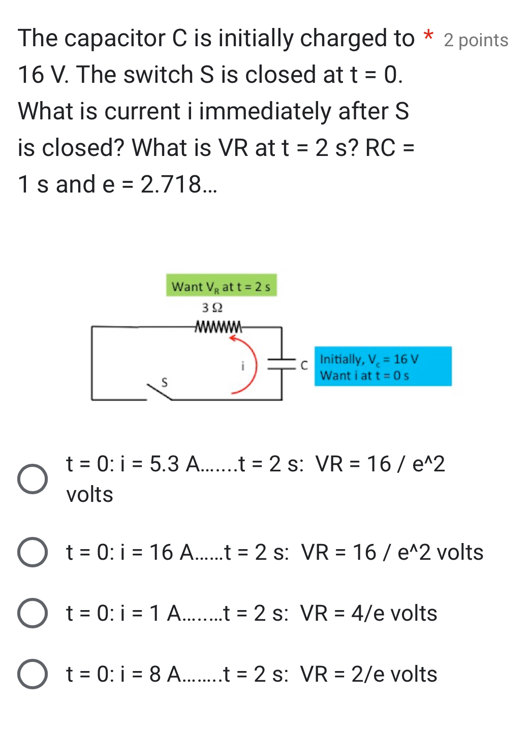 The capacitor C is initially charged to * 2