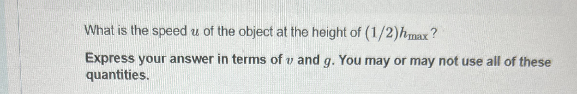 What is the speed u of the object at the height