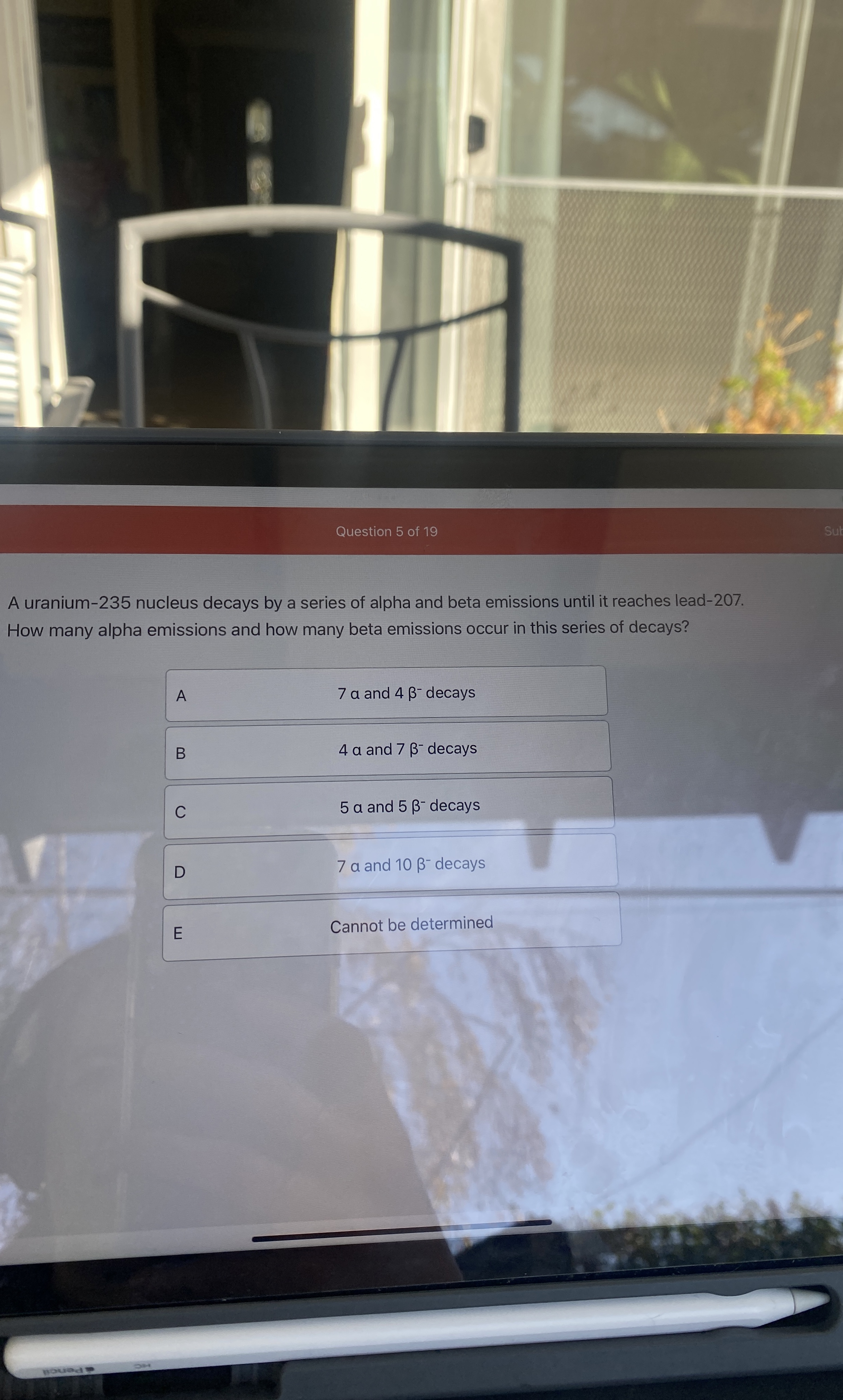 Question 5 of 1 9 A uranium - 2 3 5 nucleus
