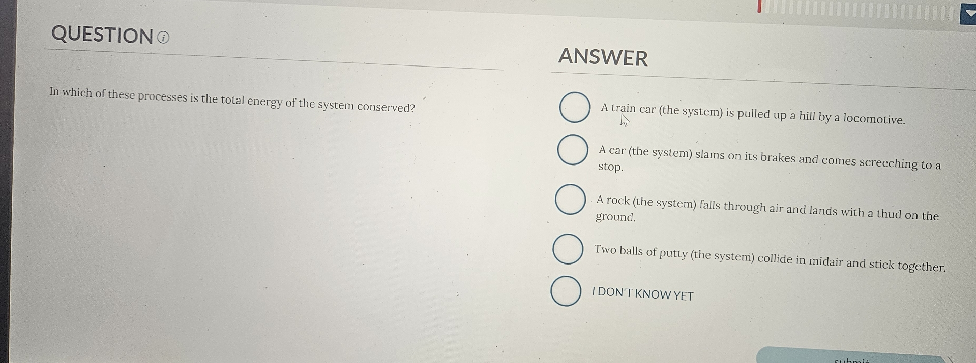 QUESTION ANSWER In which of these processes is