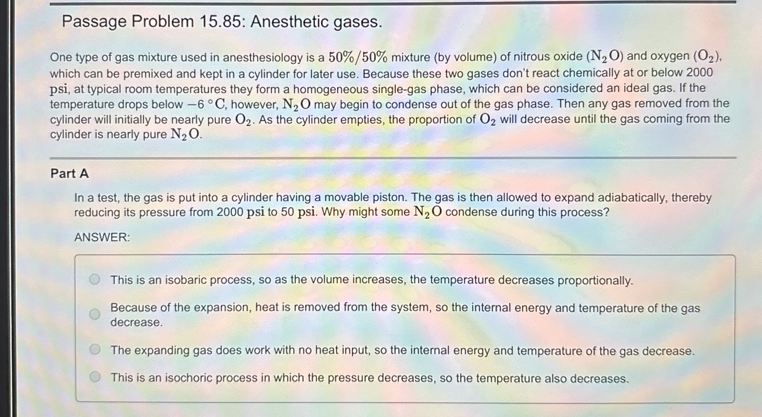 Passage Problem 1 5 . 8 5 : Anesthetic gases. One