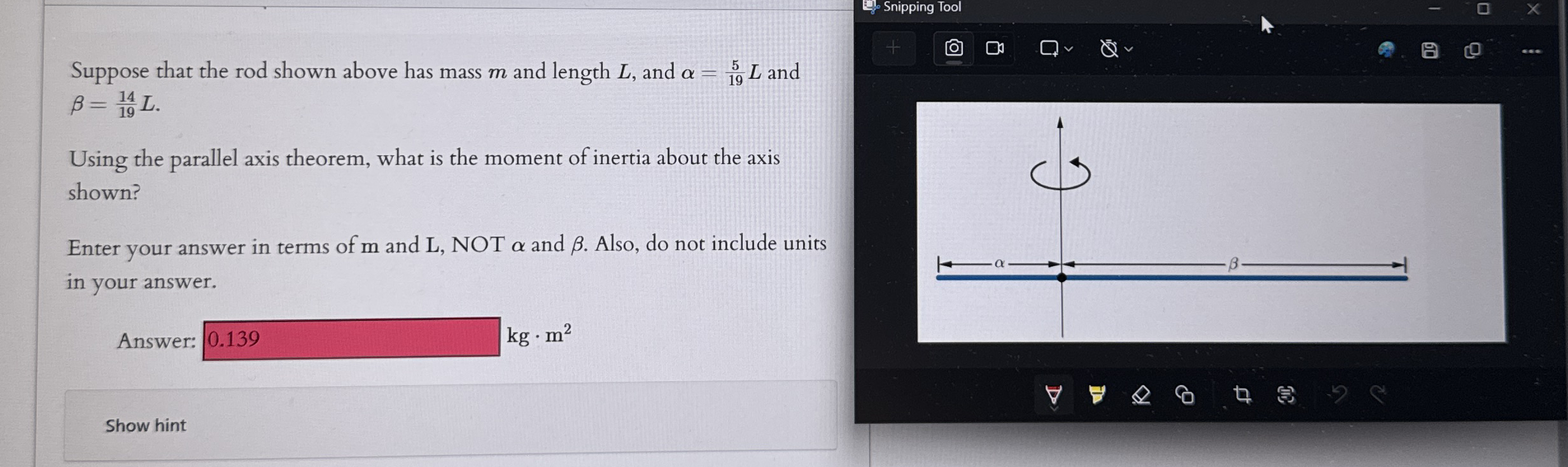 Suppose that the rod shown above has mass m and