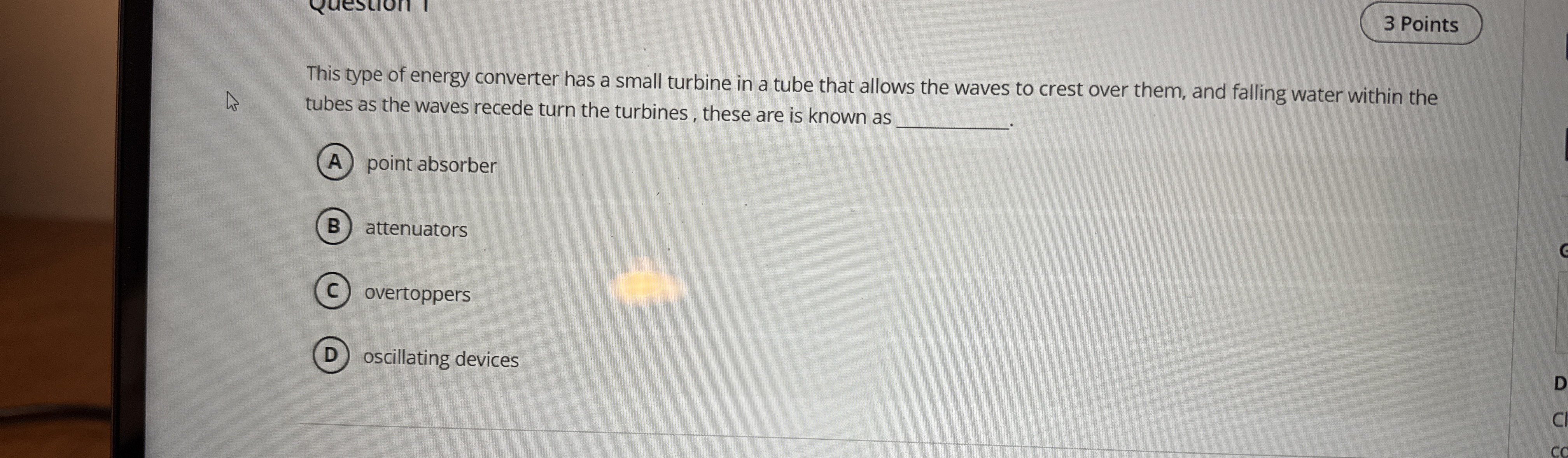 3 Points This type of energy converter has a
