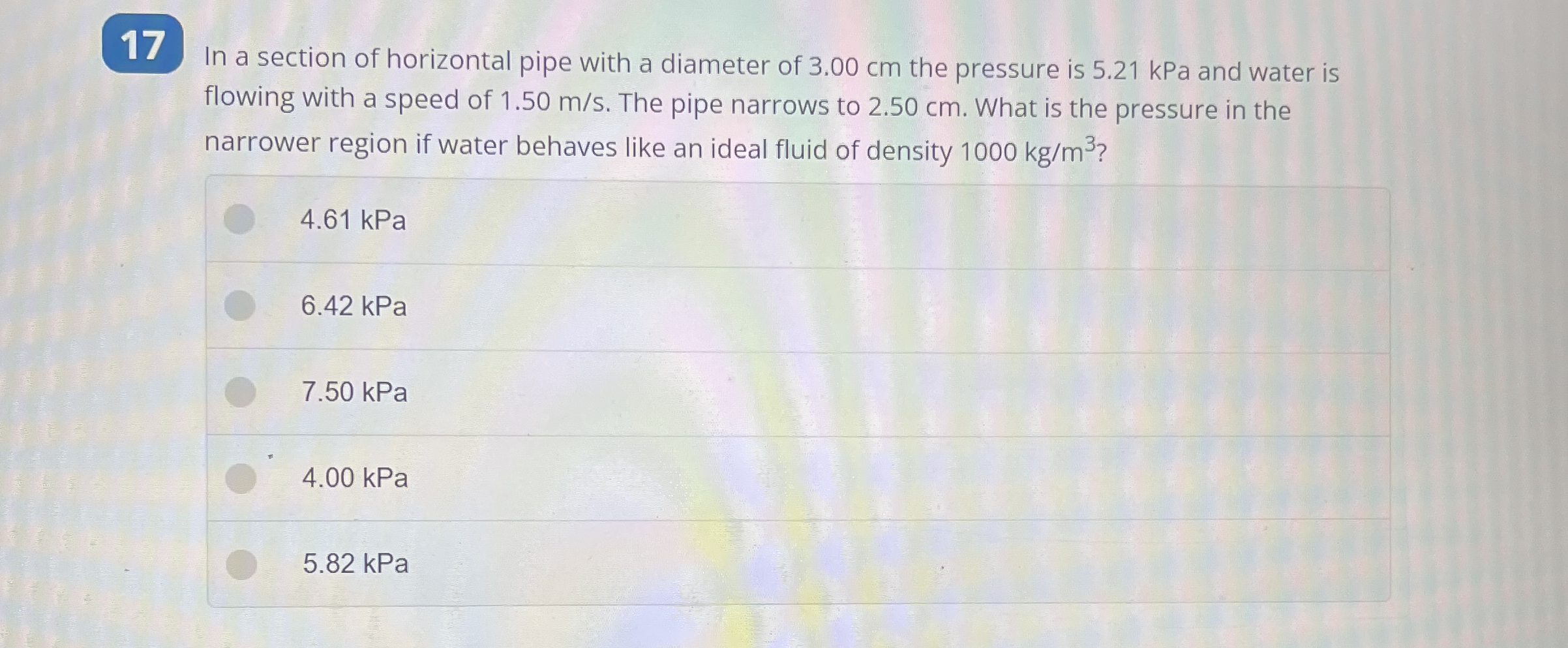 In a section of horizontal pipe with a diameter