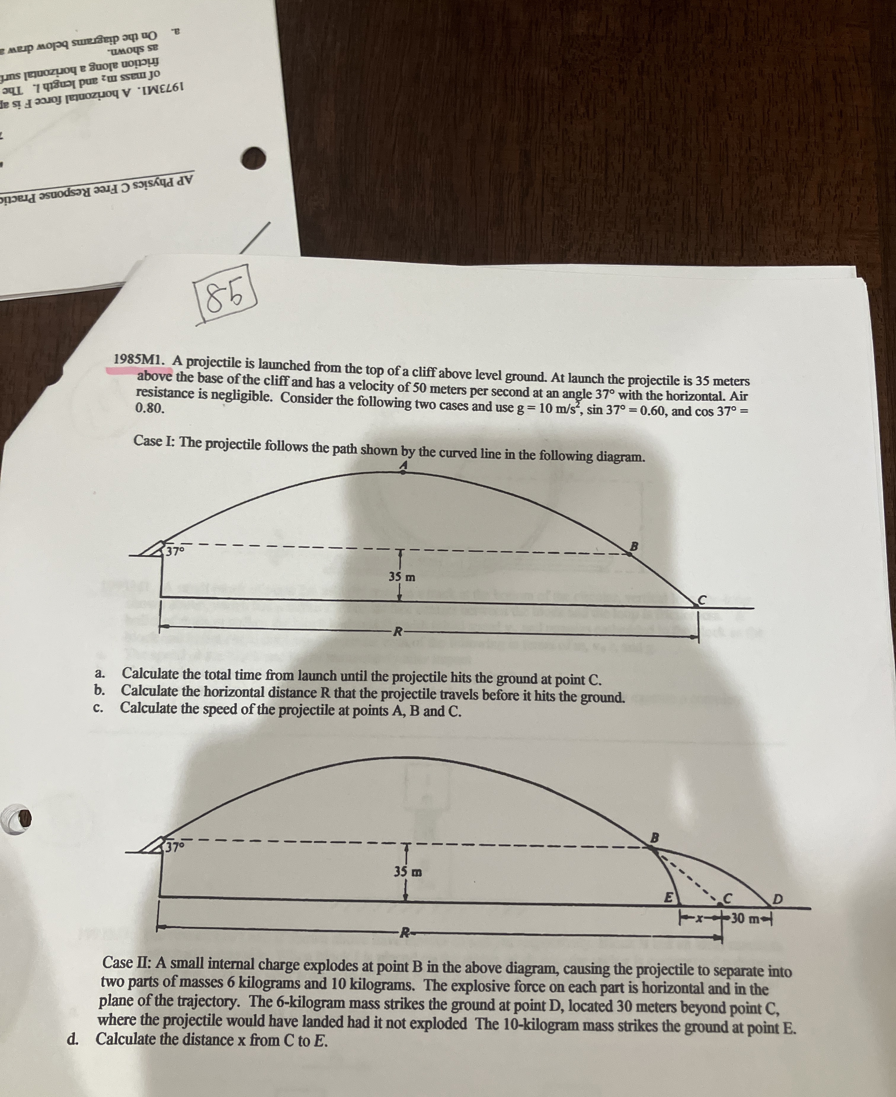 4 0 unoys 5 8 1 9 8 5 M 1 . A projectile is