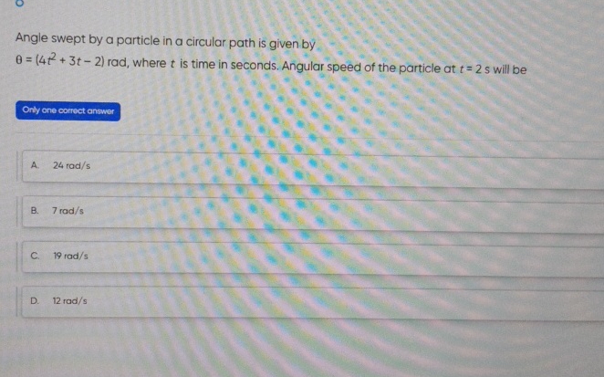 Angle swept by a particle in a circular path is