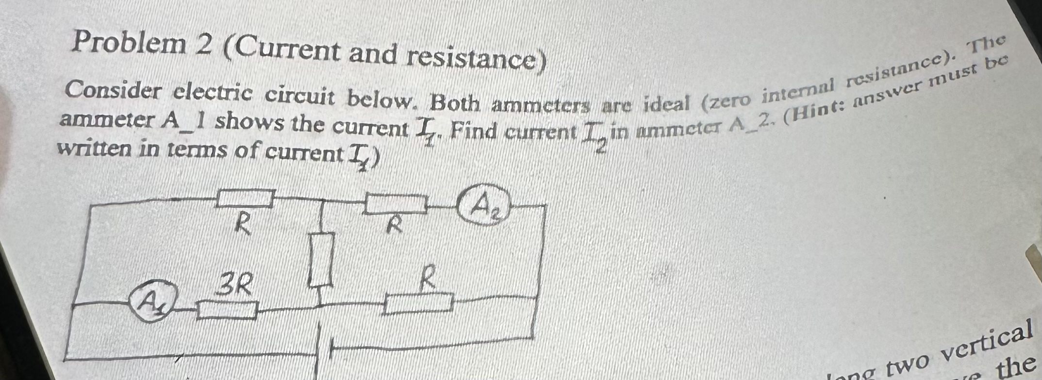 Problem 2 ( Current and resistance ) written in