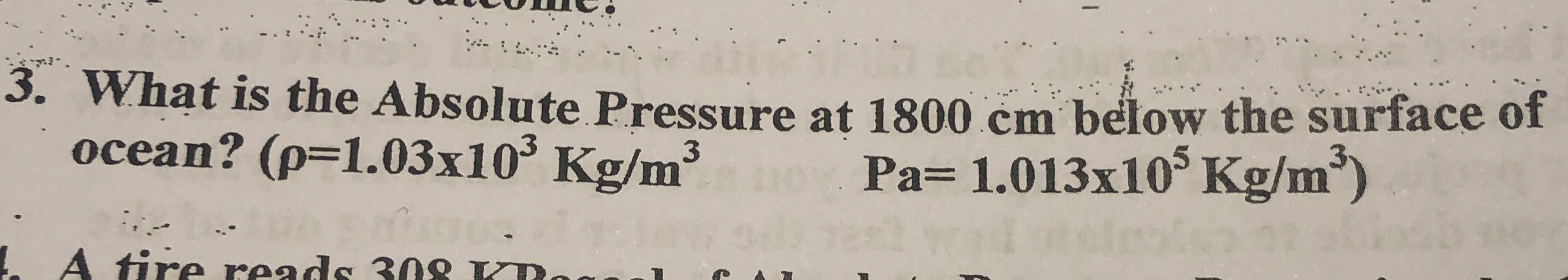 What is the Absolute Pressure at 1 8 0 0 cm below