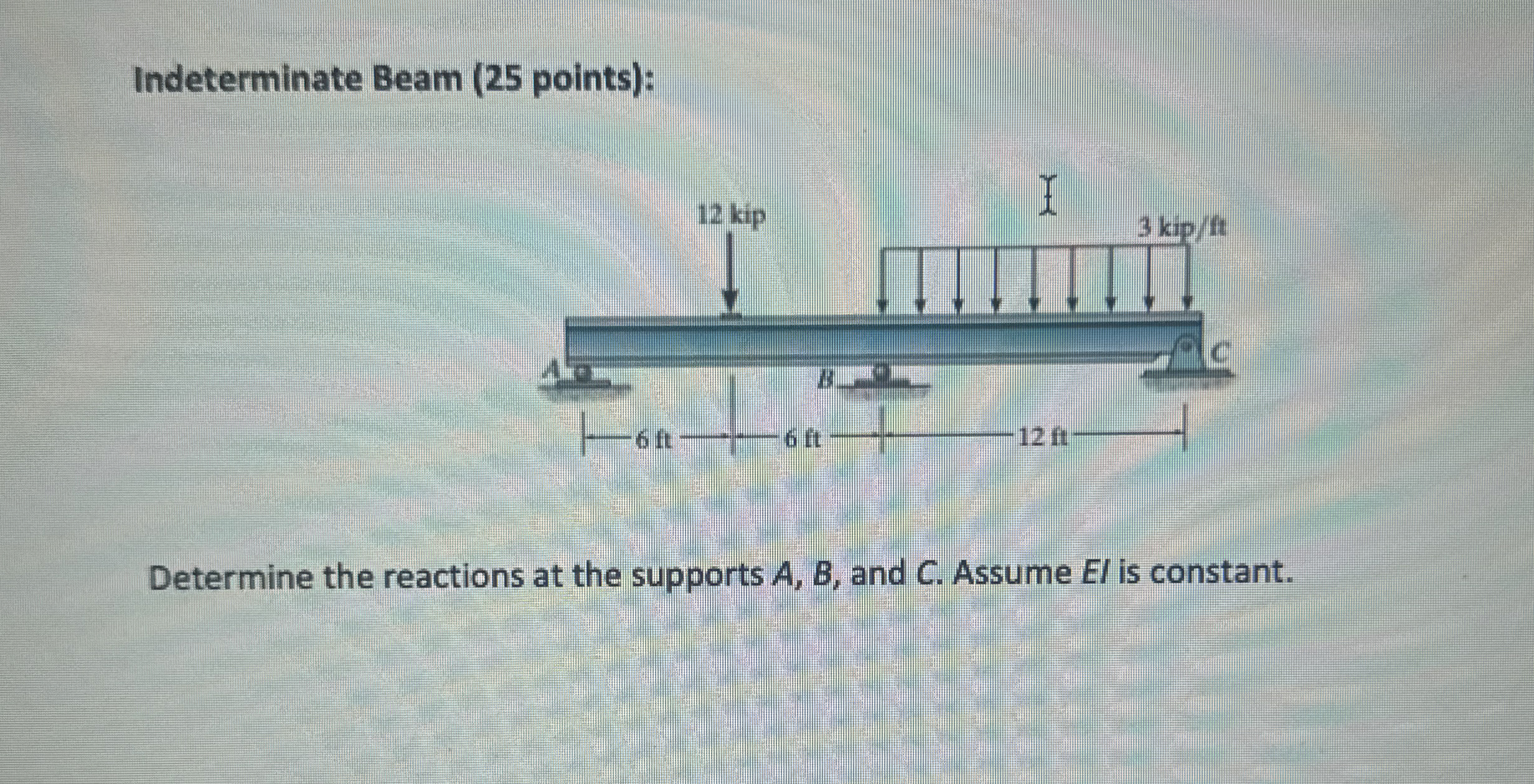 Indeterminate Beam ( 2 5 points ) : Determine the