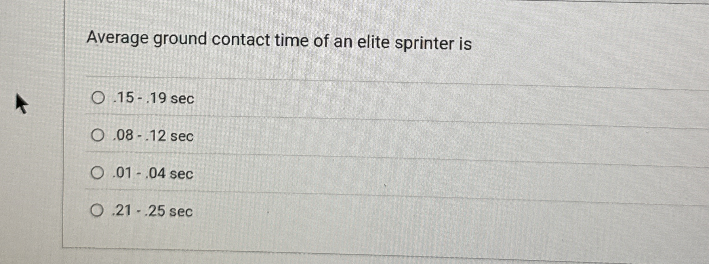 Average ground contact time of an elite sprinter