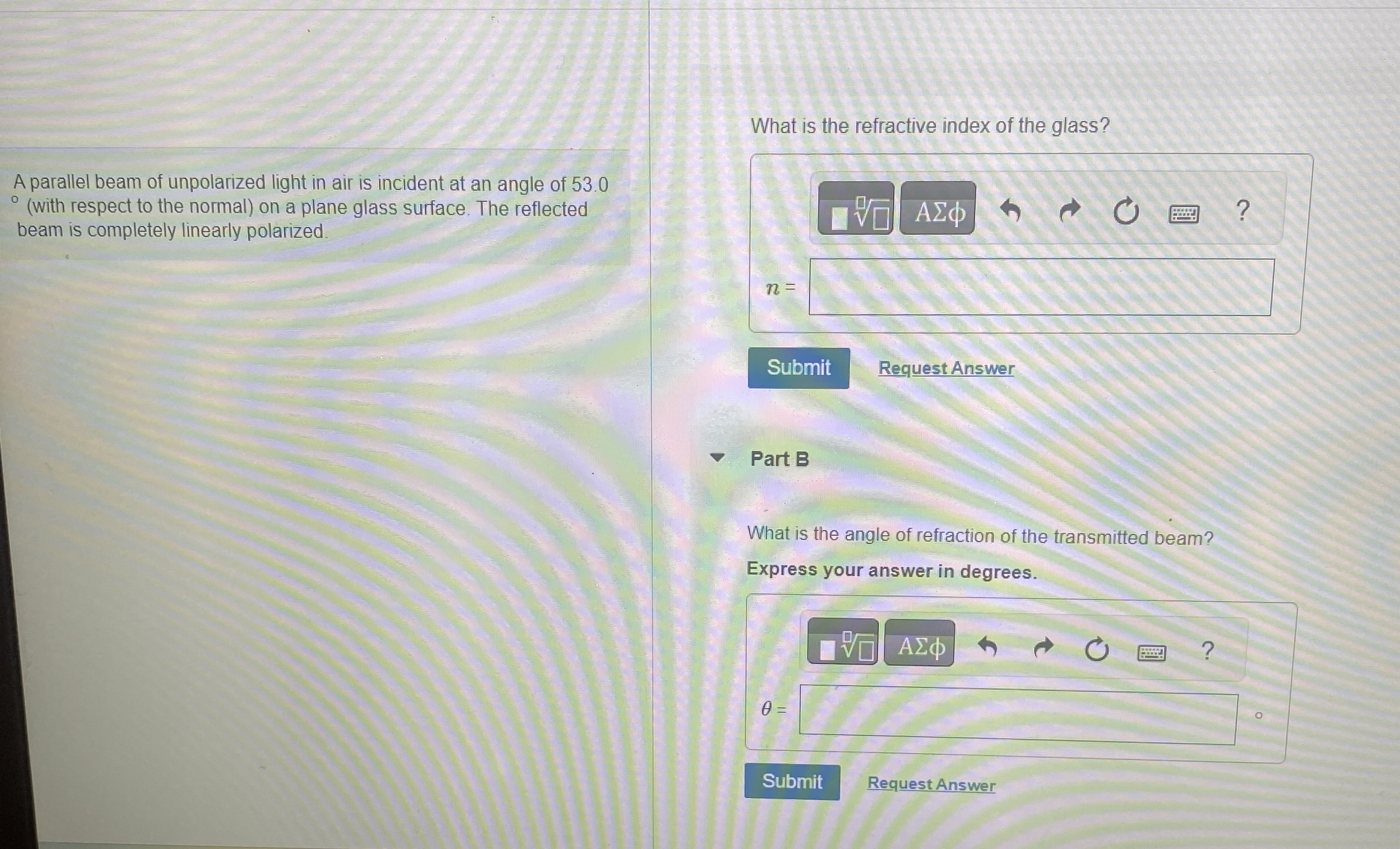 What is the refractive index of the glass? A