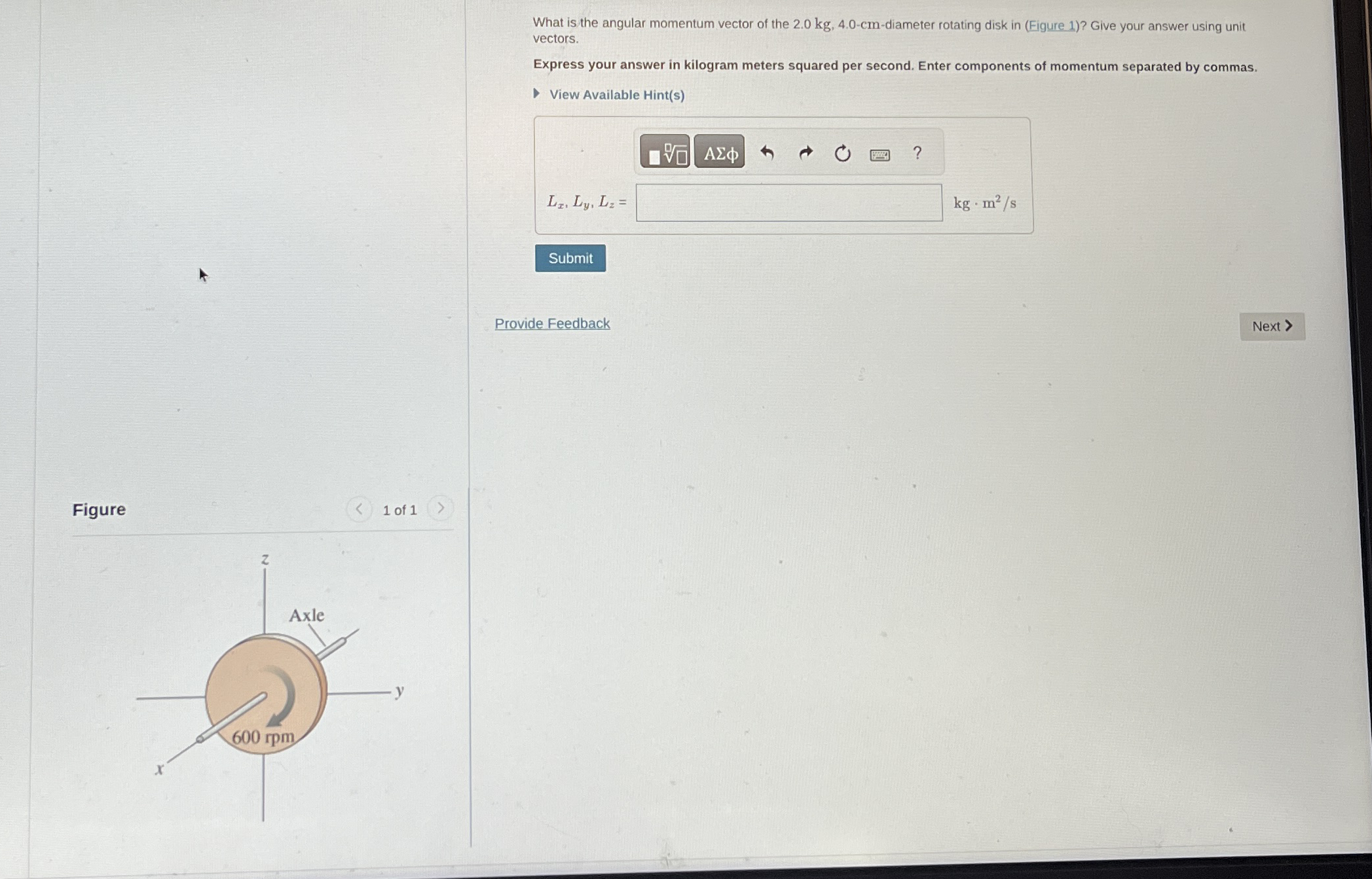 What is the angular momentum vector of the 2 . 0