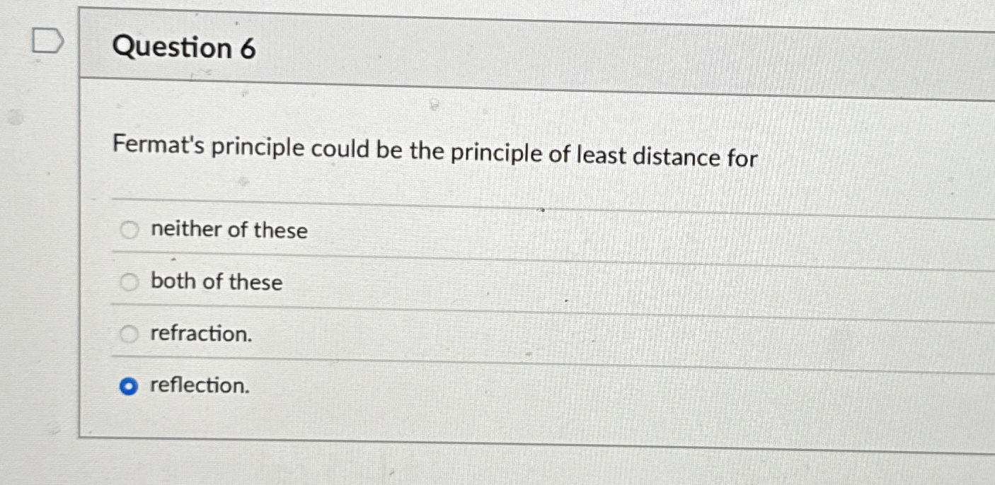 Question 6 Fermat's principle could be the