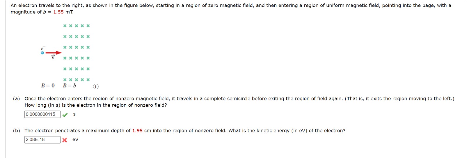 An electron travels to the right, as shown in the