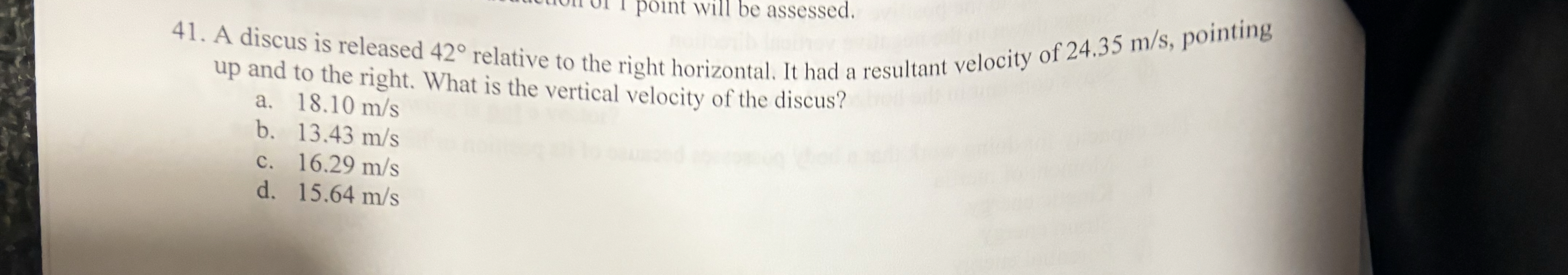 A discus is released 4 2 relative to the right